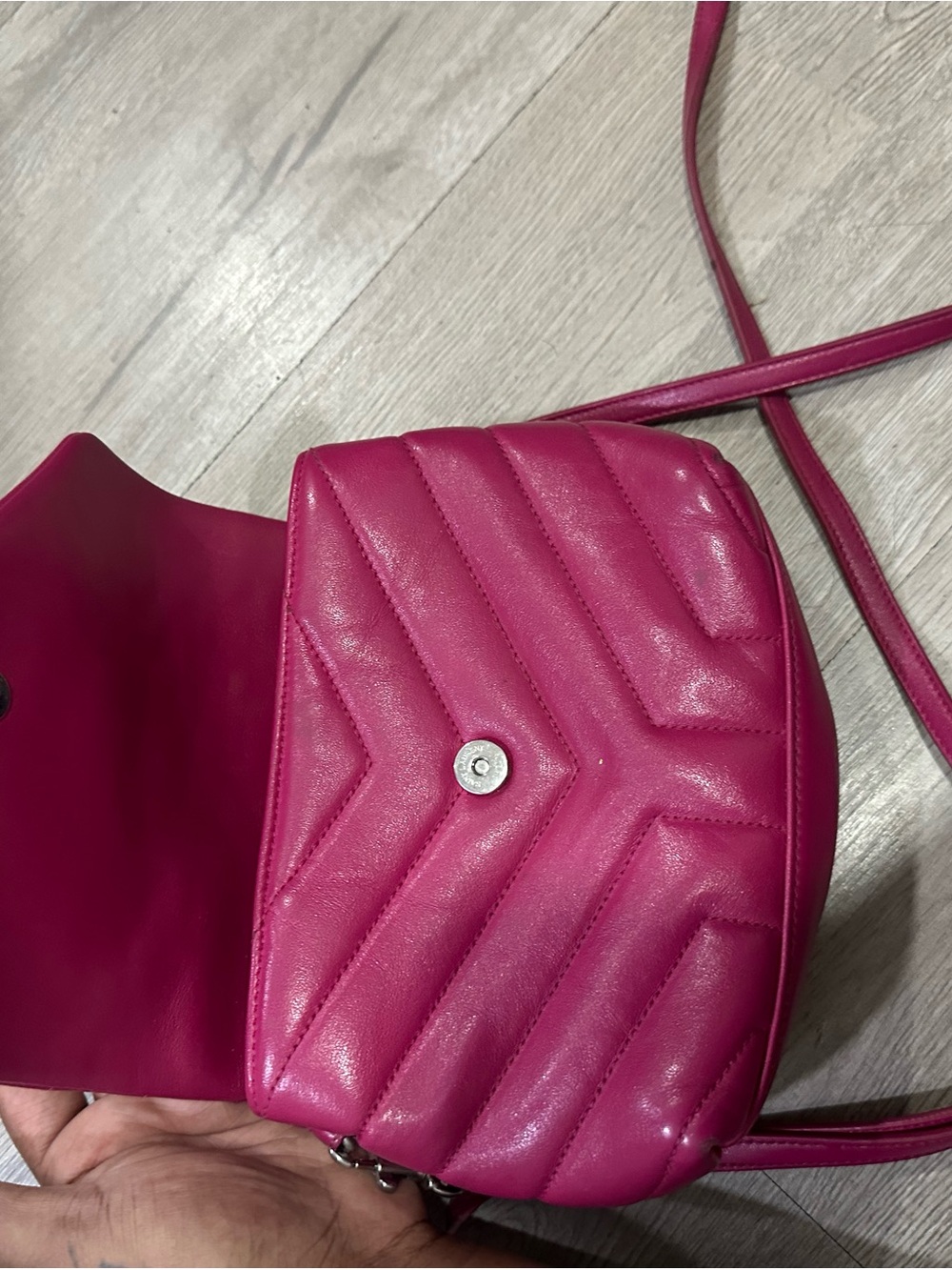 Saint Laurent Fuchsia Quilted Leather Crossbody with Silver YSL Logo - Picture 6 of 6